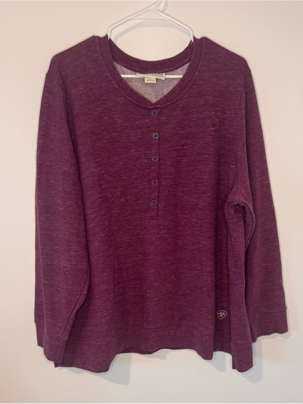 Ariat REAL Women’s 3X Purple Heather Henley Long Sleeve Pullover